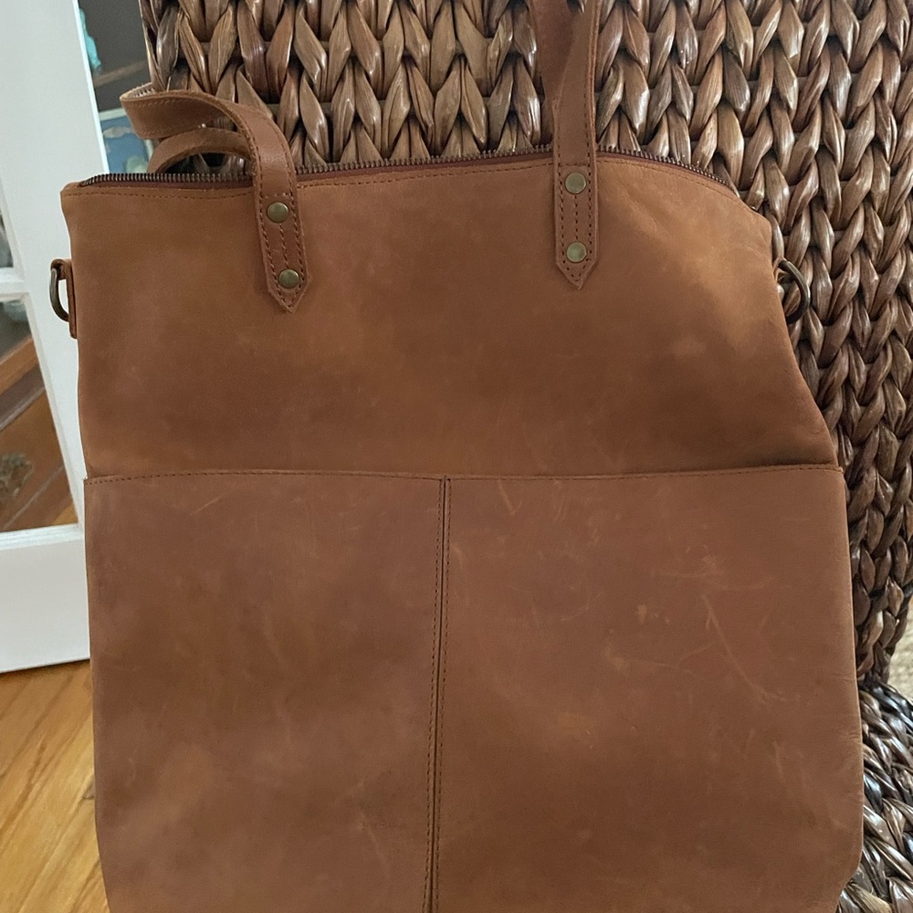 Tan leather tote bag